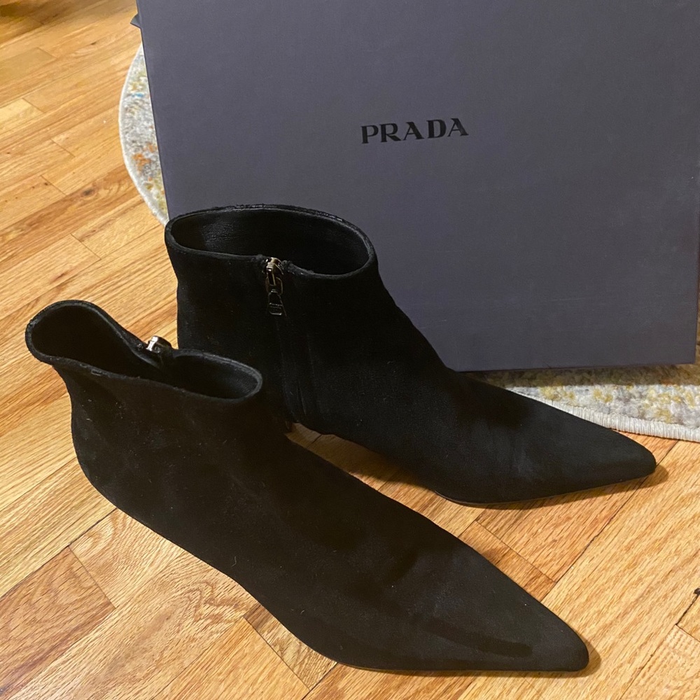 Jet Black Suede Authentic Prada heels.